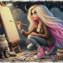 Load image into Gallery viewer, Yishu - Drawing Girl - 50*50CM 11CT 3 Stamped Cross Stitch
