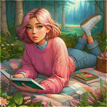 Load image into Gallery viewer, Yishu - Reading Girl - 50*50CM 11CT 3 Stamped Cross Stitch
