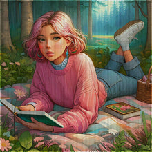 Load image into Gallery viewer, Yishu - Reading Girl - 50*50CM 11CT 3 Stamped Cross Stitch
