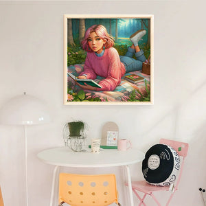 Yishu - Reading Girl - 50*50CM 11CT 3 Stamped Cross Stitch