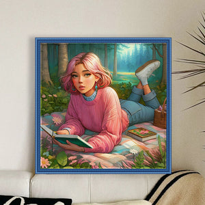 Yishu - Reading Girl - 50*50CM 11CT 3 Stamped Cross Stitch