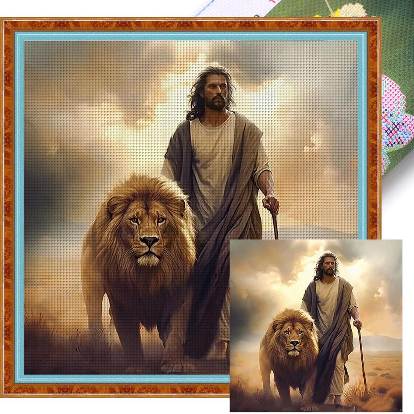 Man And Lion - Full 11CT Stamped Cross Stitch 40x40CM - Yishu