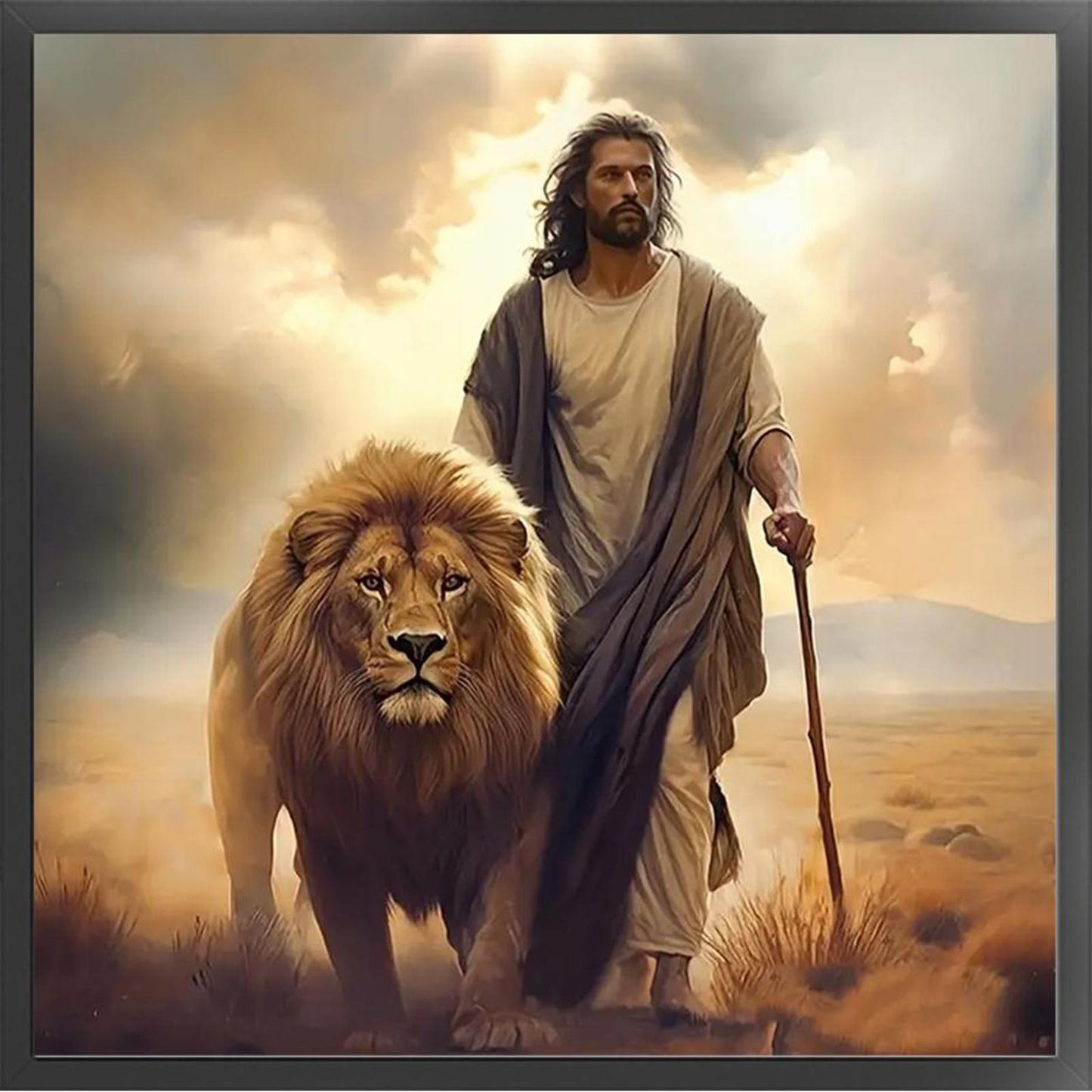 Man And Lion - Full 11CT Stamped Cross Stitch 40x40CM - Yishu
