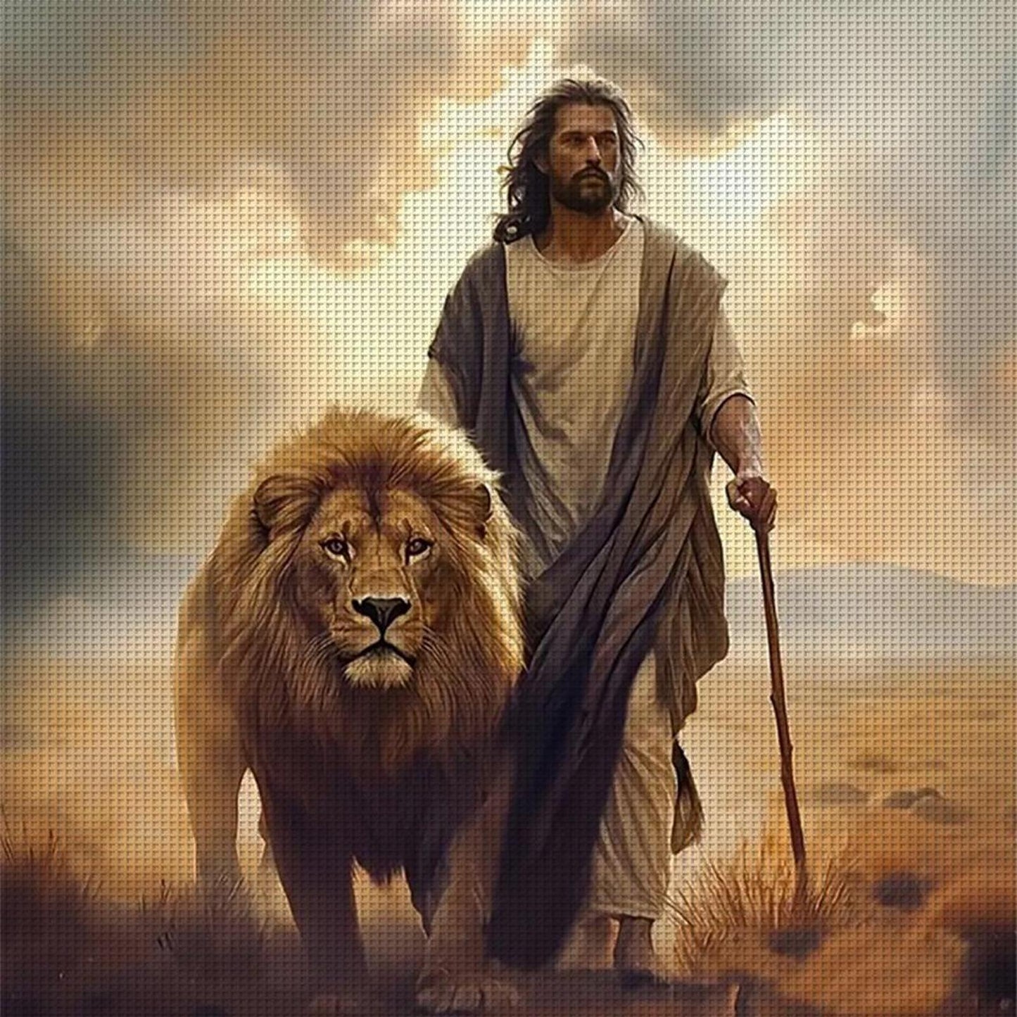 Man And Lion - Full 11CT Stamped Cross Stitch 40x40CM - Yishu