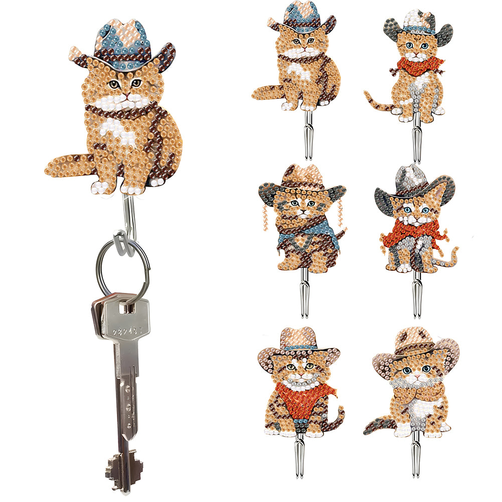 6Pcs Diamond Painting Hooks Cartoon Cat Diamond Art Craft Wall Hook for Beginner