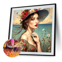 Load image into Gallery viewer, Girl With Red Lips And Flower Hat 40*40CM(Canvas) Full Round Drill Diamond Painting
