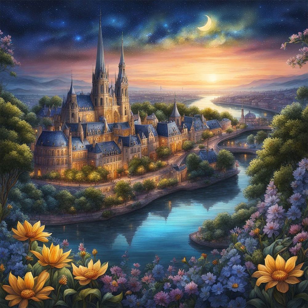 Classic Landscape Castle 40*40CM(Canvas) Full Round Drill Diamond Painting