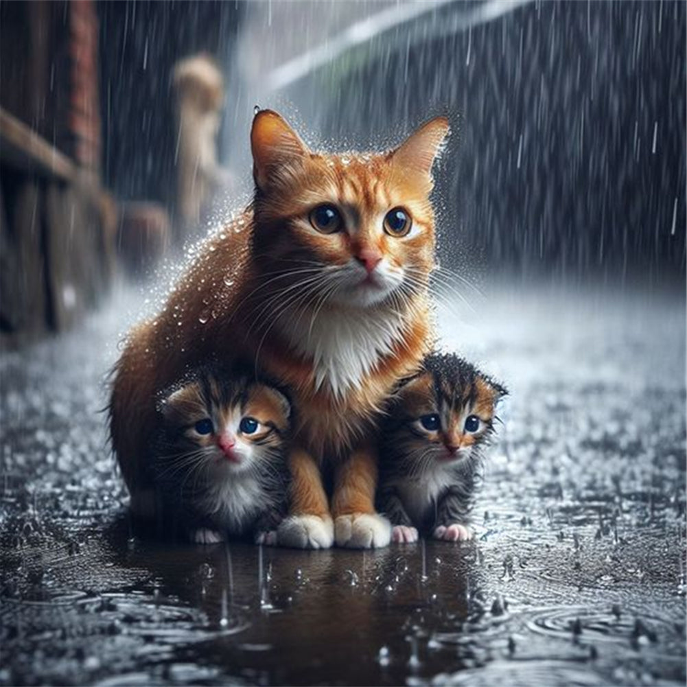 Rainy Kitten 40*40CM(Canvas) Full Round Drill Diamond Painting