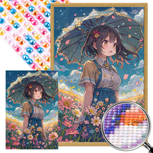 Load image into Gallery viewer, Girl With Umbrella In A Flower Field 40*60CM(Picture) Full Round Drill Diamond Painting
