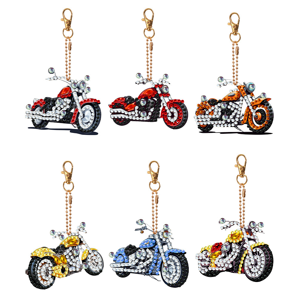 6Pcs Motorcycle Diamond Art Keychain Ornaments Diamond Painting Keychain Kits