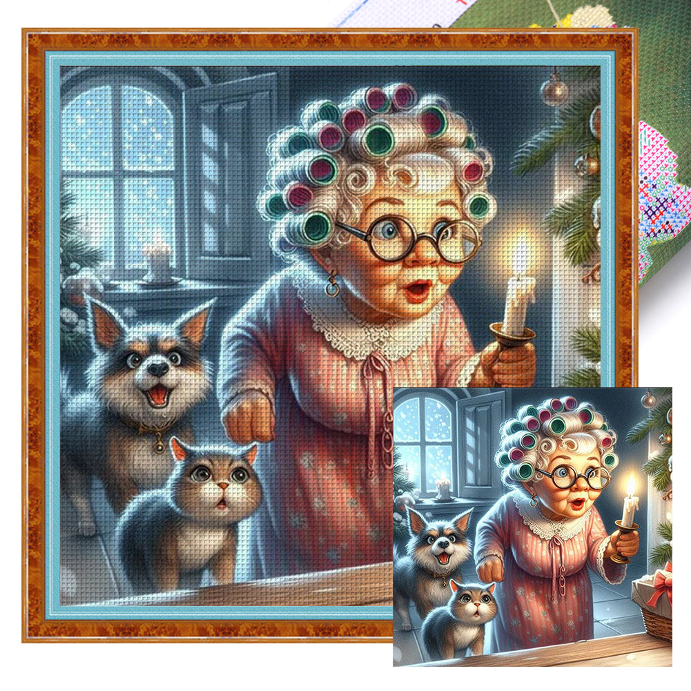 Huancan - Old Granny - 50*50CM 11CT 3 Stamped Cross Stitch