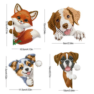 4Pcs Acrylic Cute Animals Wall Sticker Diamond Switch Sticker for Bathroom Decor