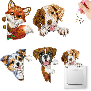 4Pcs Acrylic Cute Animals Wall Sticker Diamond Switch Sticker for Bathroom Decor