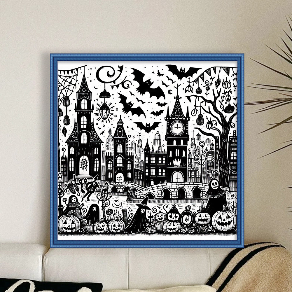 Christmas Cabin - Full 11CT Stamped Cross Stitch 50x50CM - Huacan