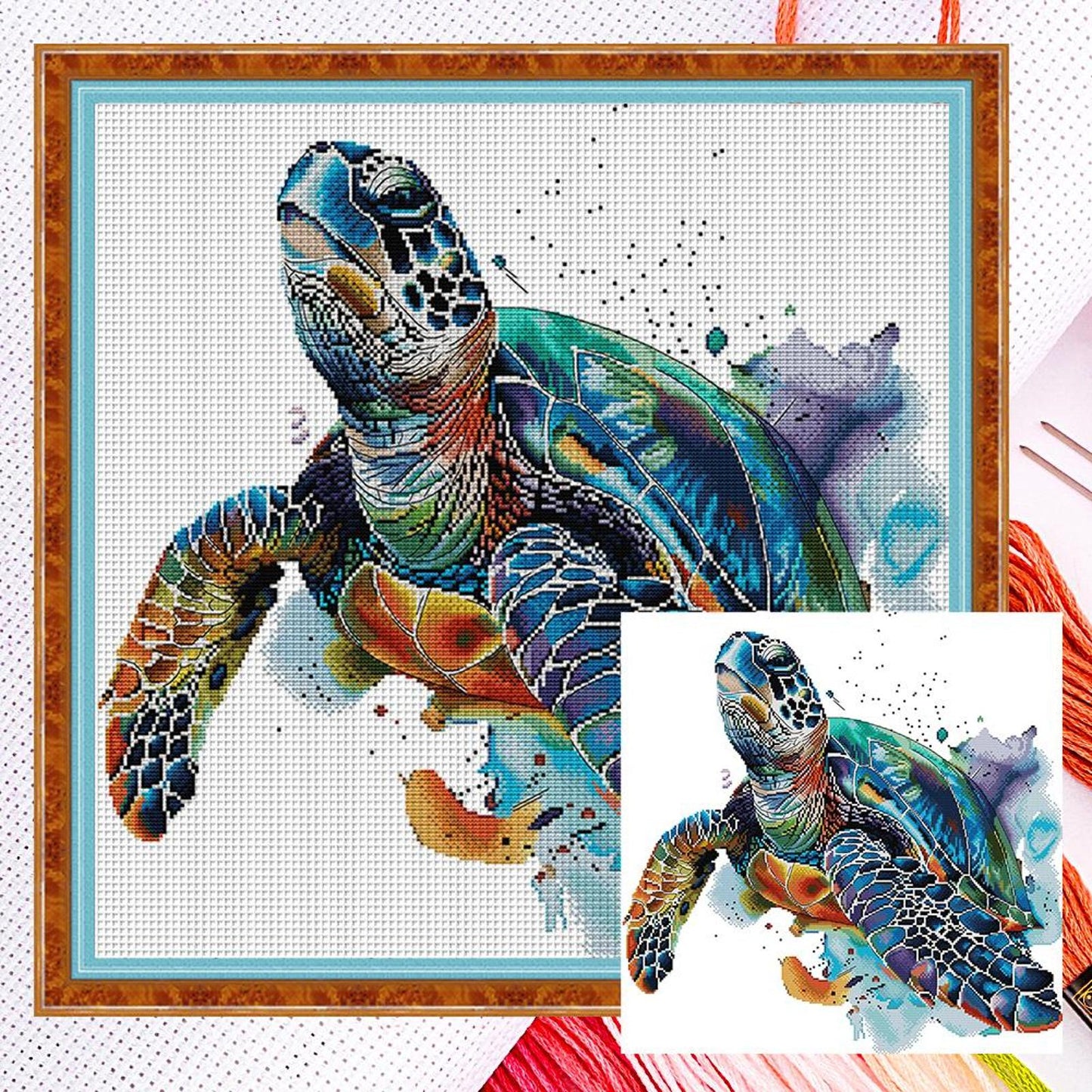 Sea Turtle - Partial 14CT Counted Cross Stitch 51x49CM - Joy Sunday Backstitch