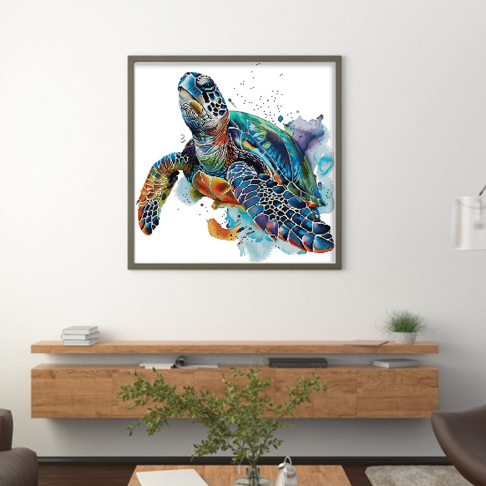 Sea Turtle - Partial 14CT Counted Cross Stitch 51x49CM - Joy Sunday Backstitch