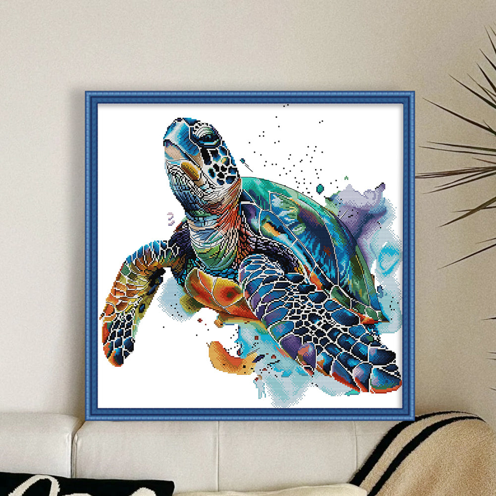 Sea Turtle - Partial 14CT Counted Cross Stitch 51x49CM - Joy Sunday Backstitch