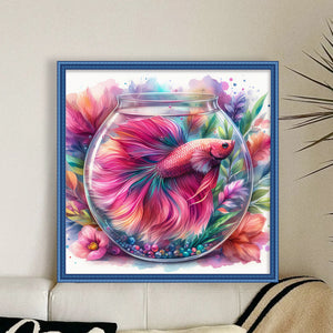 Yishu - Goldfish In A Tank - 50*50CM 11CT 3 Stamped Cross Stitch