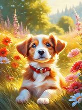 Load image into Gallery viewer, Puppy In A Field Of Flowers 40*60CM(Picture) Partial AB Full Square Drill Diamond Painting
