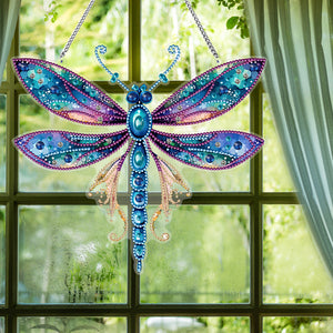 Dragonfly Rhinestone Diamond Painting Art Pendants for Garden Window Decor
