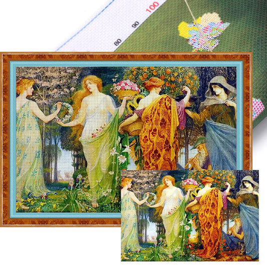 Four Seasons Goddess - Full 14CT Stamped Cross Stitch 65x45CM - Huacan