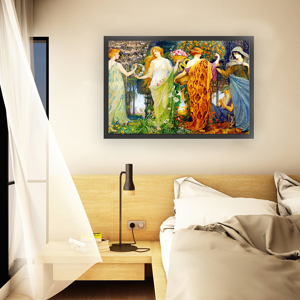 Four Seasons Goddess - Full 14CT Stamped Cross Stitch 65x45CM - Huacan