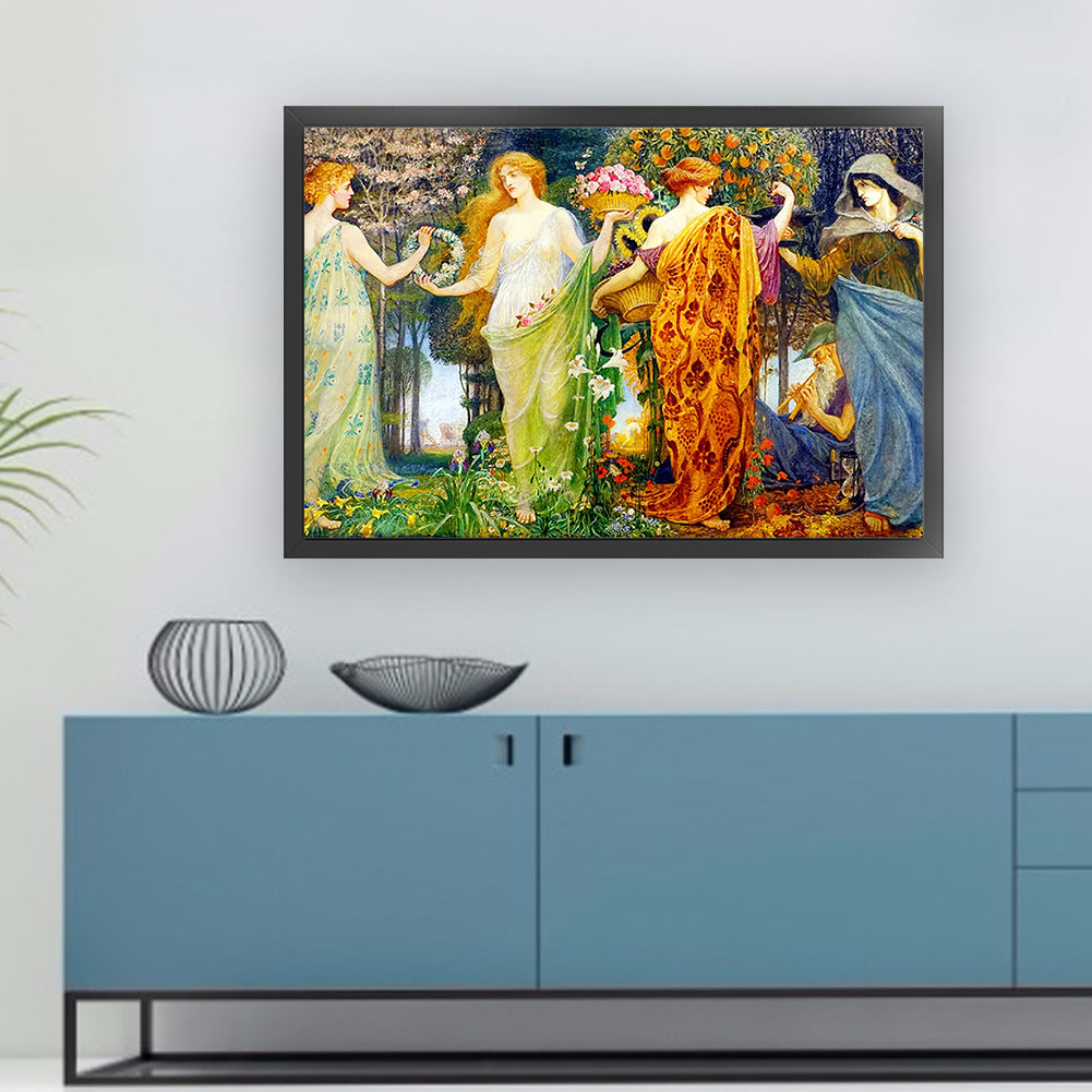Four Seasons Goddess - Full 14CT Stamped Cross Stitch 65x45CM - Huacan