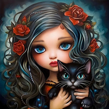 Load image into Gallery viewer, Girl With Black Cat 40*40CM(Canvas) Full Round Drill Diamond Painting
