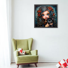 Load image into Gallery viewer, Girl With Black Cat 40*40CM(Canvas) Full Round Drill Diamond Painting
