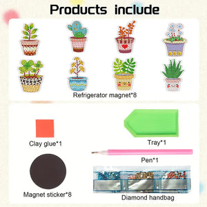 8Pcs Special Shaped Succulents Diamond Painting Fridge Magnet Fridge Stickers