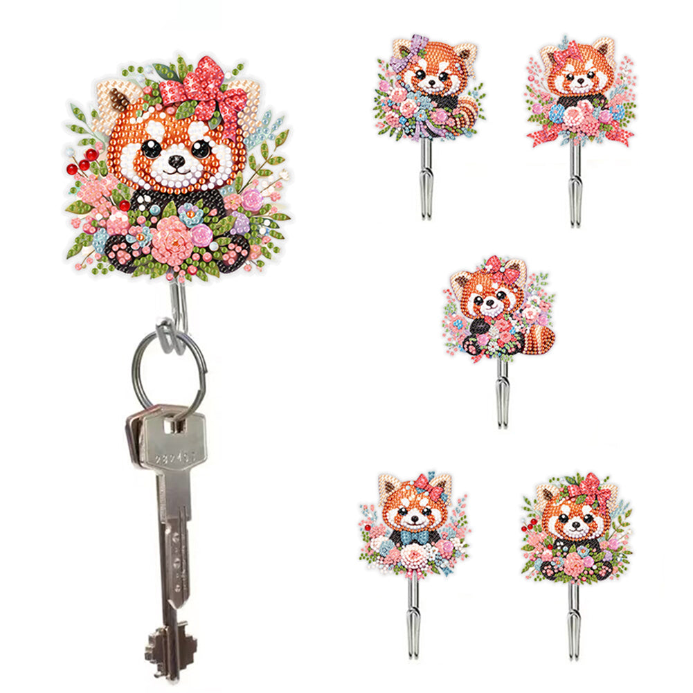 5Pcs Acrylic Cartoon Raccoon Diamond Painting Hooks Diamond Art Craft Wall Hooks