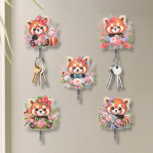 5Pcs Acrylic Cartoon Raccoon Diamond Painting Hooks Diamond Art Craft Wall Hooks
