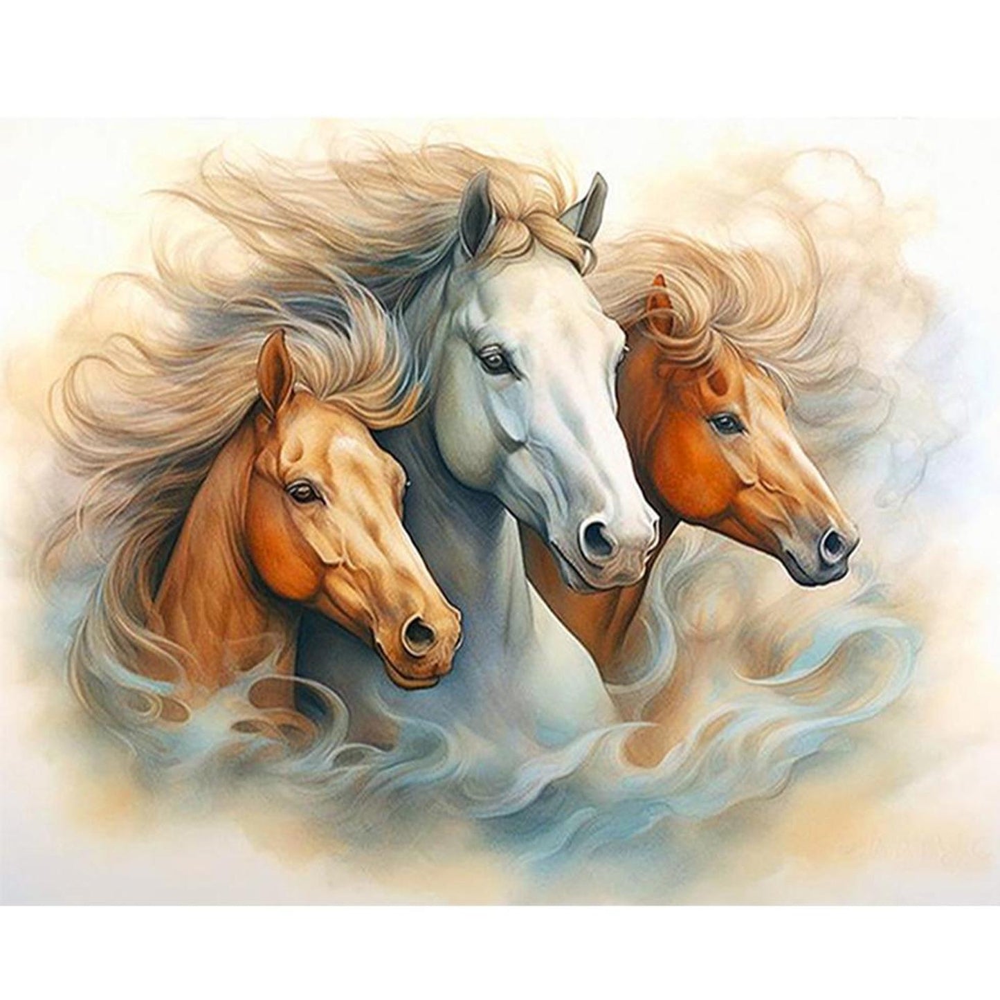 Three Horses - Full 11CT Stamped Cross Stitch 50x40CM - Yishu