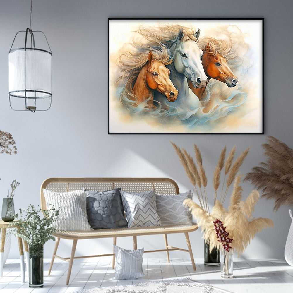 Three Horses - Full 11CT Stamped Cross Stitch 50x40CM - Yishu