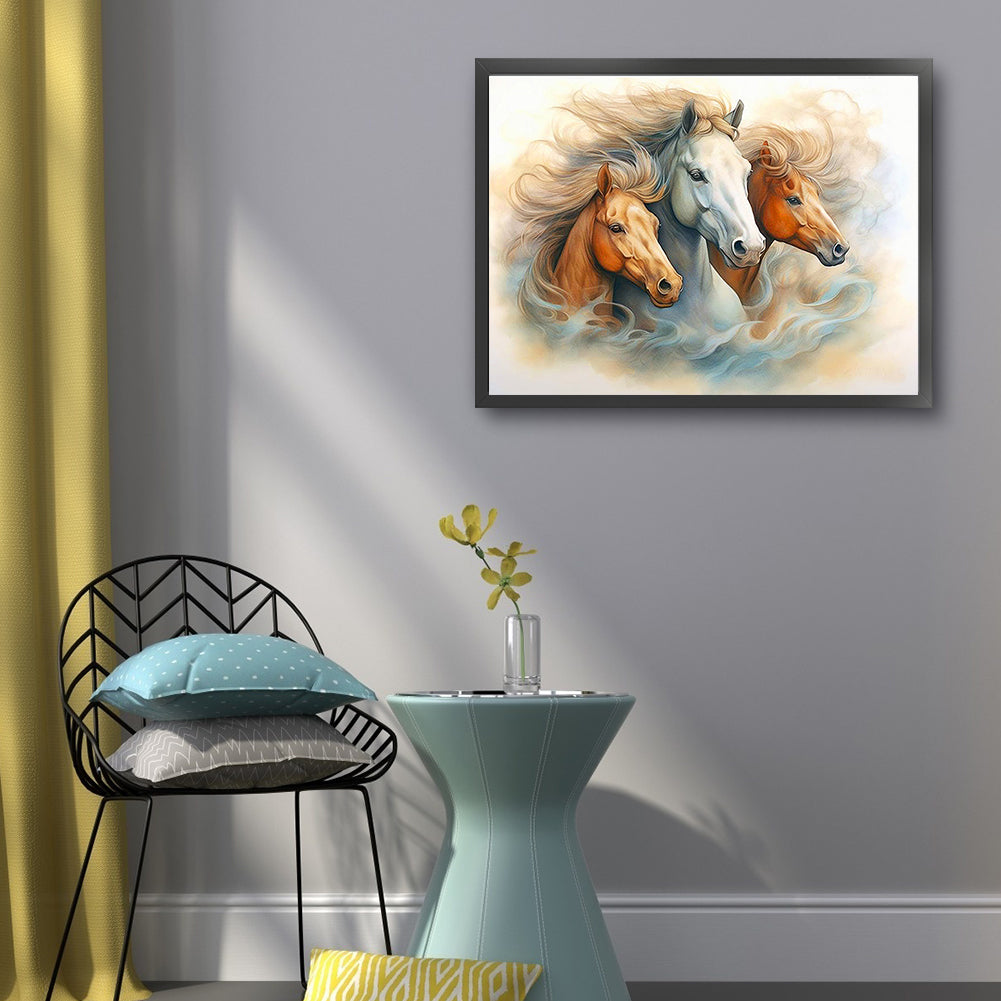 Three Horses - Full 11CT Stamped Cross Stitch 50x40CM - Yishu