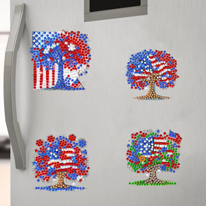 6Pcs Independence Day Flag Tree Diamond Painting Fridge Magnet for Home Decor