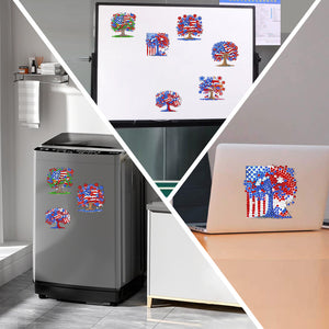 6Pcs Independence Day Flag Tree Diamond Painting Fridge Magnet for Home Decor