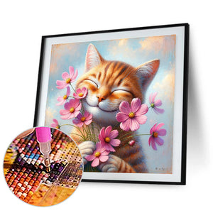 Kitten With Flowers 40*40CM(Canvas) Full Round Drill Diamond Painting