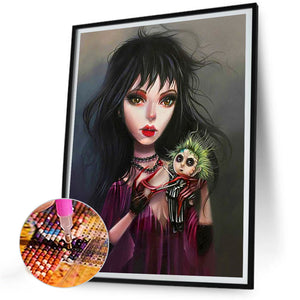Girl With Scary Doll 30*40CM(Canvas) Full Round Drill Diamond Painting