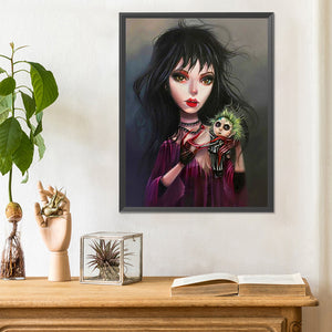 Girl With Scary Doll 30*40CM(Canvas) Full Round Drill Diamond Painting