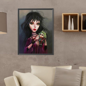 Girl With Scary Doll 30*40CM(Canvas) Full Round Drill Diamond Painting