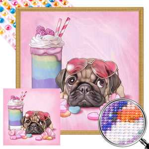 Pug And Dessert 45*45CM(Picture) Full Round Drill Diamond Painting