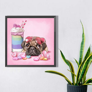 Pug And Dessert 45*45CM(Picture) Full Round Drill Diamond Painting