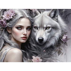 Wolf And Girl 60*45CM(Picture) Full Round Drill Diamond Painting
