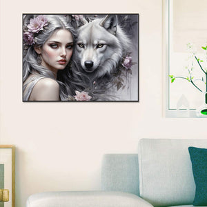 Wolf And Girl 60*45CM(Picture) Full Round Drill Diamond Painting