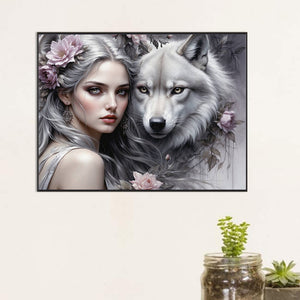 Wolf And Girl 60*45CM(Picture) Full Round Drill Diamond Painting