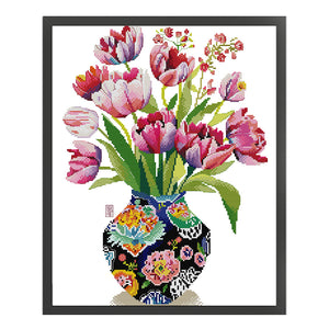 Joy Sunday - Three Tulips - 36*43CM 14CT 2 Stamped Cross Stitch