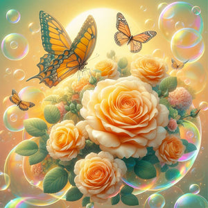 2PCS Champagne, Rose, And Butterfly Poppy Poodle 40*40CM(Picture) Full Round Drill Diamond Painting