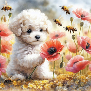 2PCS Champagne, Rose, And Butterfly Poppy Poodle 40*40CM(Picture) Full Round Drill Diamond Painting
