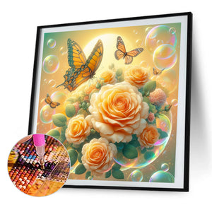 2PCS Champagne, Rose, And Butterfly Poppy Poodle 40*40CM(Picture) Full Round Drill Diamond Painting